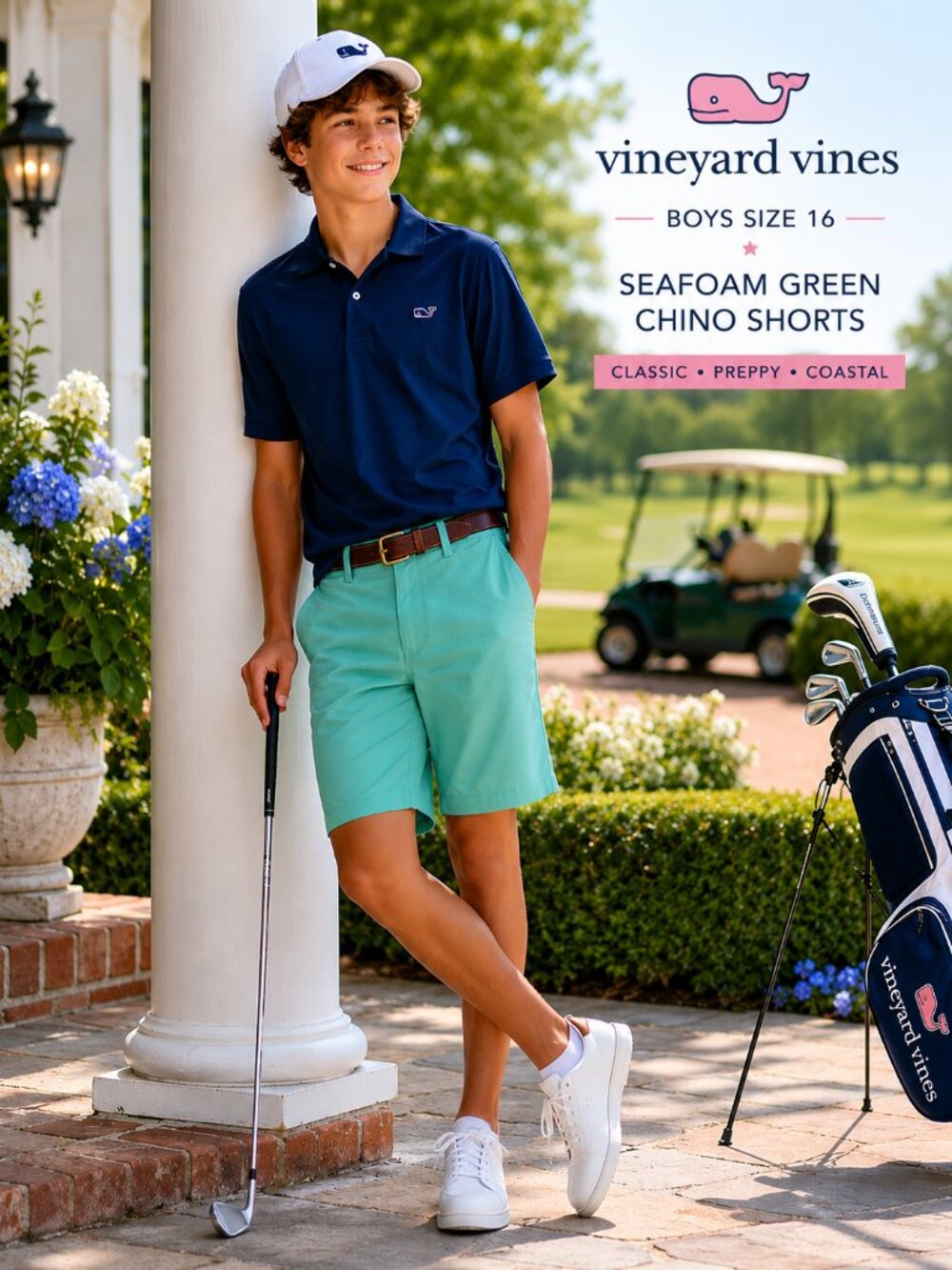 Vineyard Vines Boys Size 16 Seafoam Green Chino Shorts 100% Cotton Preppy Costal